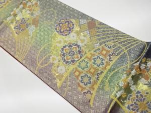 扇に華紋・花々模様織出し袋帯